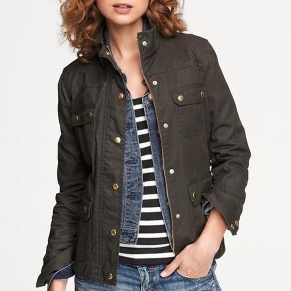 J.Crew Relaxed Boyfriend Field Jacket Small Olive Green Utility Cotton Preppy